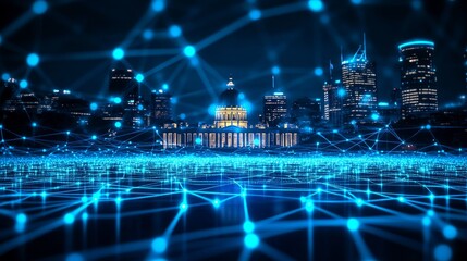 Parliament House Canberra, Australia Dotted Outline Digital Network Style at Night, Cityscape