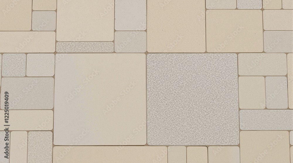 Poster beige and gray rectangular tiles with varied textures arranged geometrically over a neutral surface.