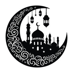 Elegant muslim festival design with crescent moon and lanterns