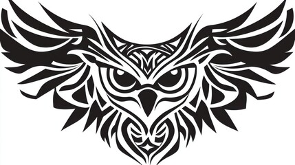 Fototapeta premium Detailed black and white illustration of an owl with stylized tribal pattern design