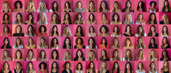 People - a grid of 84 unique square headshots of a variety of diverse, beautiful women - XXL