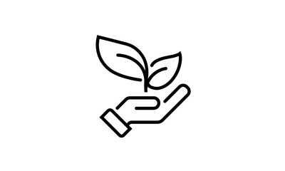 Ecology Icon Featuring Hand Holding Plant, Leaf, Symbol. Vector Design Element outline, single line