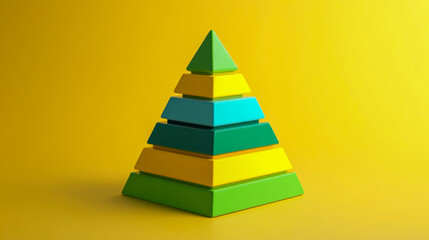 3D colorful toy pyramid designed for children, showcasing vibrant colors like green and yellow
