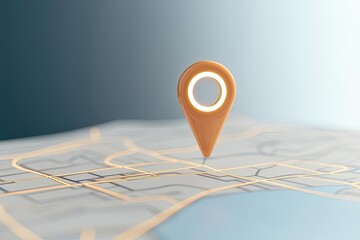 Fototapeta premium A 3D illustration of a location pin on a digital map, symbolizing navigation and mapping services in modern technology.