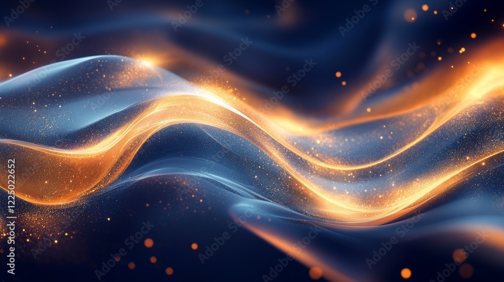Poster abstract premium background with soft glowing edges of blue and gold light in a dynamic flow