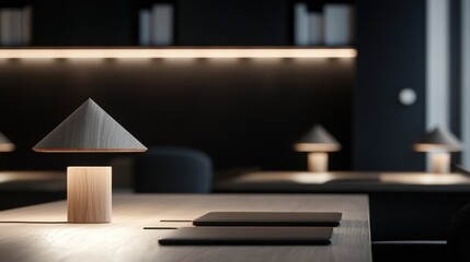 A table with a lamp on it and a few books on it