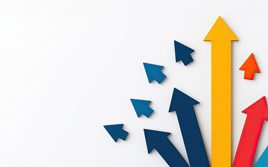 Colorful arrows pointing upward on a white isolated background, symbolizing growth, progress, and success in business and finance concepts.