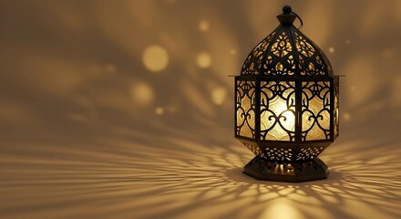 Ornate Black Lantern Illuminates a Warm, Decorative Setting