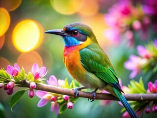 Obraz premium Vibrant Tropical Bird with Bokeh Background - Stock Photo