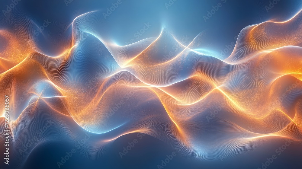 Poster abstract premium background with soft glowing edges of blue and gold light in a dynamic flow