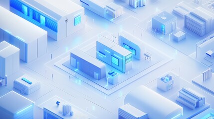 Futuristic cityscape with glowing buildings and advanced technology in a serene environment