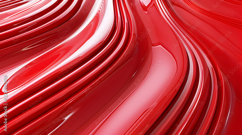 Aufkleber abstract red waves with glossy texture, emphasizing smooth curves and reflections.