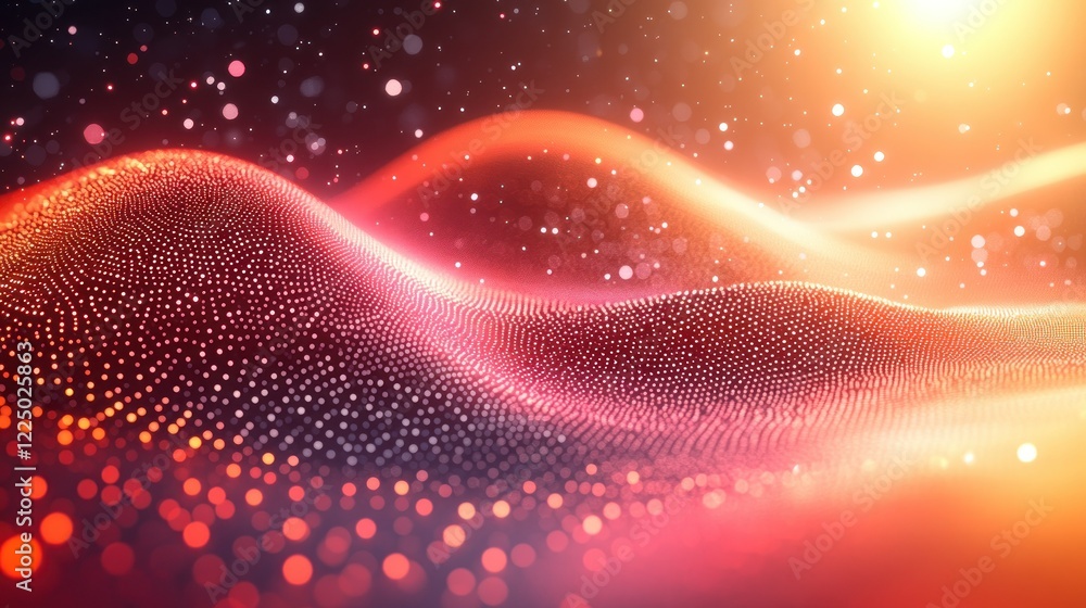 Poster abstract red and orange glowing wave particle background