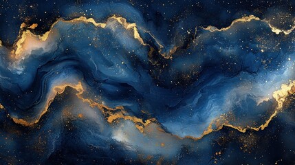 Abstract Cosmic Nebula: Blue, Gold, and Stardust Swirl