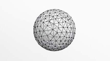 Abstract black grid on sphere with dots and lines isolated on white background.