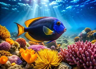 Obraz premium Vibrant Yellowtail Tang Fish Swimming in Red Sea Coral Reef, Egypt