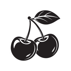cherry fruit silhouette, black and white silhouette, vector and illustration