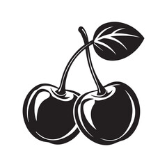 cherry fruit silhouette, black and white silhouette, vector and illustration