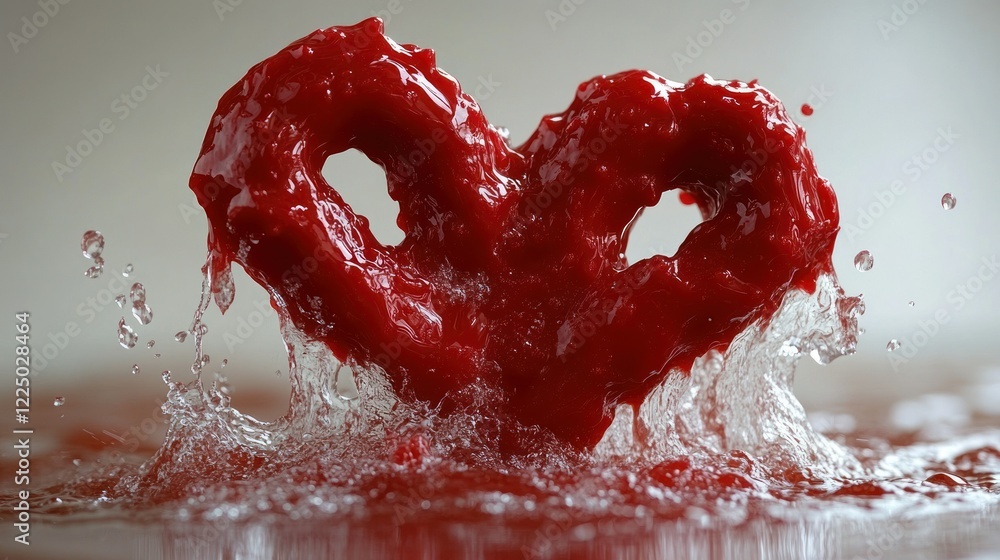 Poster red abstract form emerging from water: a splash of color and texture