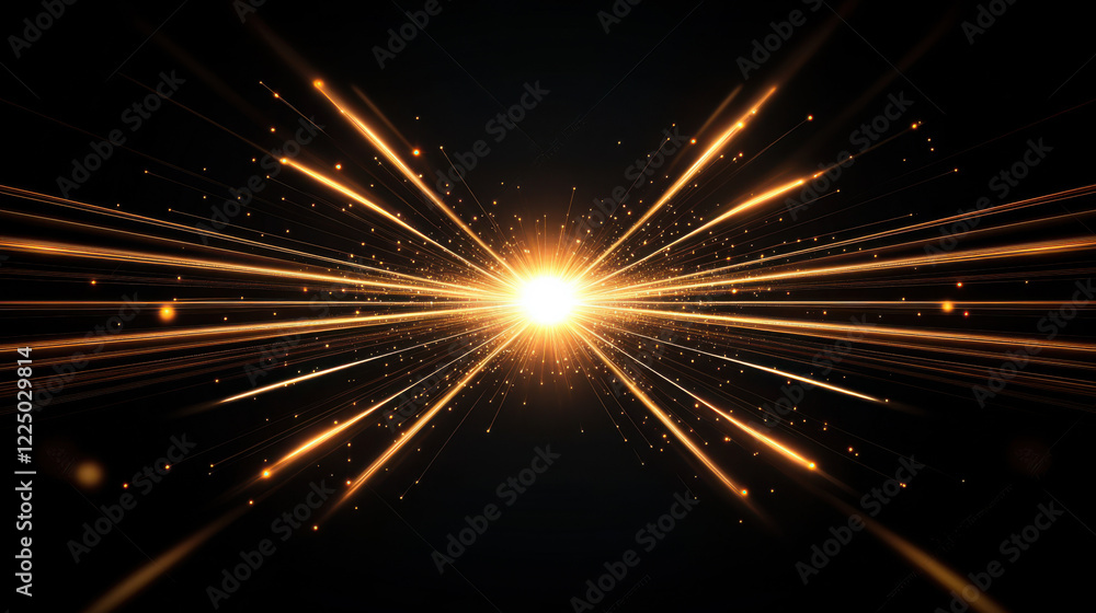 Poster dynamic explosion of light beams creating a stunning visual effect against a dark background.