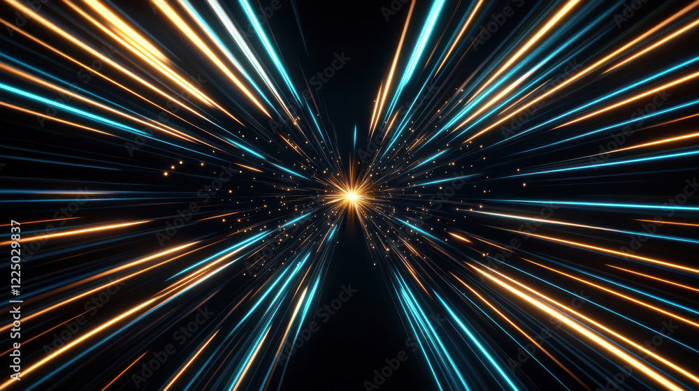 Poster dynamic light rays burst from a central point, representing innovation and creativity.