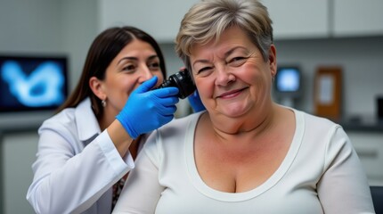 Healthcare Professional Conducting an Ear Examination for a Senior Patient