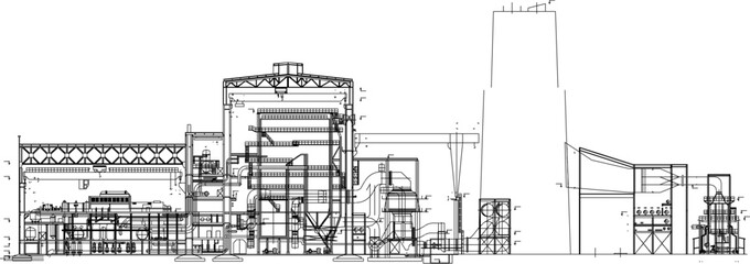 Obraz premium vector illustration sketch design construction building thermal power station of 1000mw