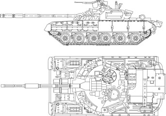 vector illustration sketch design detail of battle tank with cannon weapon to go to the battlefield