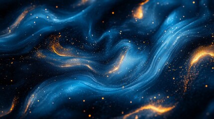 Obraz premium Abstract glowing blue and gold light streaks blending harmoniously in a minimalist composition