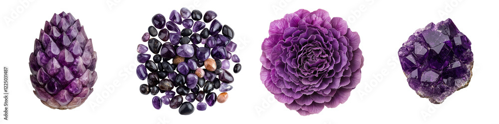 Poster a captivating collection of magnificent amethyst crystals showcasing their diverse forms from sharp 