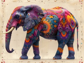 Obraz premium a precise drawing of very cute jungle robotic elephant in a front facing view as though you are creating a precise drawing