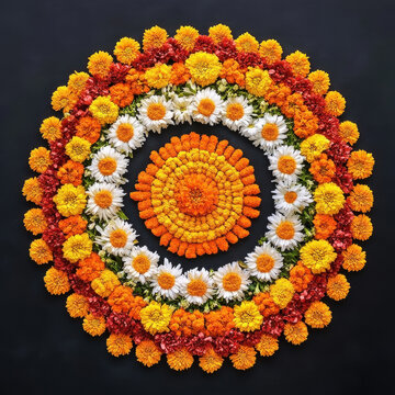 traditional beautiful flowers rangoli design