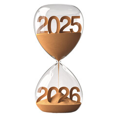 PNG of hourglass with sand signifying passing of time from 2025 to 2026