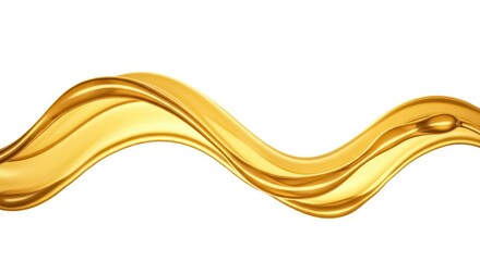A smooth flowing wave of golden liquid resembling honey or oil suspended mid-motion isolated on white background