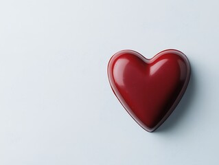Obraz premium A glossy red heart shape rests on a light background, symbolizing love and affection.