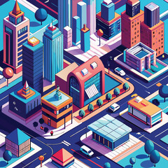 Detailed Isometric Cityscape Design - Stunning Urban Illustration for Digital Art & Projects