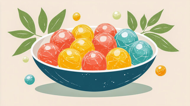 Vector illustration of Jenang Candil, a traditional Indonesian sweet, with colorful candil balls