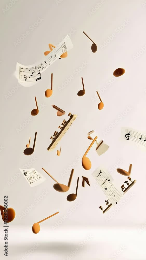 Poster Musical notes, clefs, and fragments of musical scores levitate against a minimalist white backdrop, creating a visually harmonious and dynamic composition