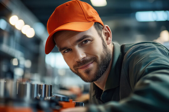 young man working at metal part production company