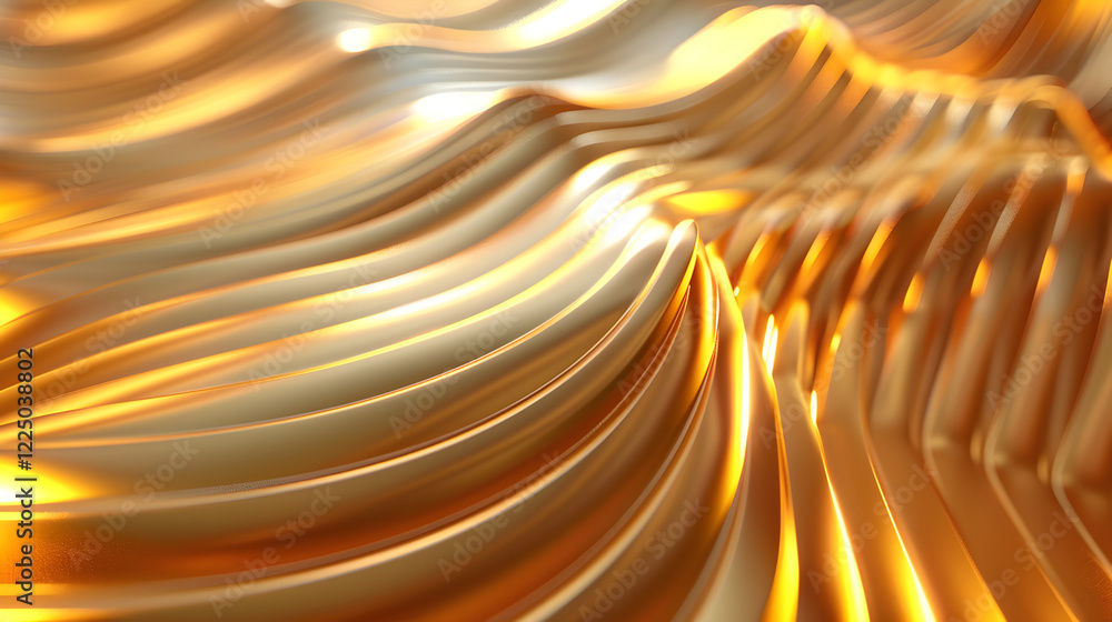 Poster abstract golden waves creating a smooth, flowing texture with a reflective surface.