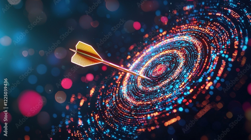 Aufkleber a glowing dart hitting a target surrounded by digital patterns of success