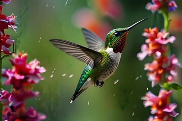 Fototapeta premium Green Violetear Hummingbird (Colibri thalassinus) flying