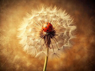 Vintage Photo: Dandelion & Ladybug - Whimsical Nature Close-up
