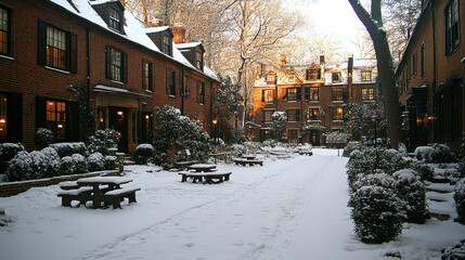 Fototapeta premium Snow-Covered Courtyard in Winter Wonderland