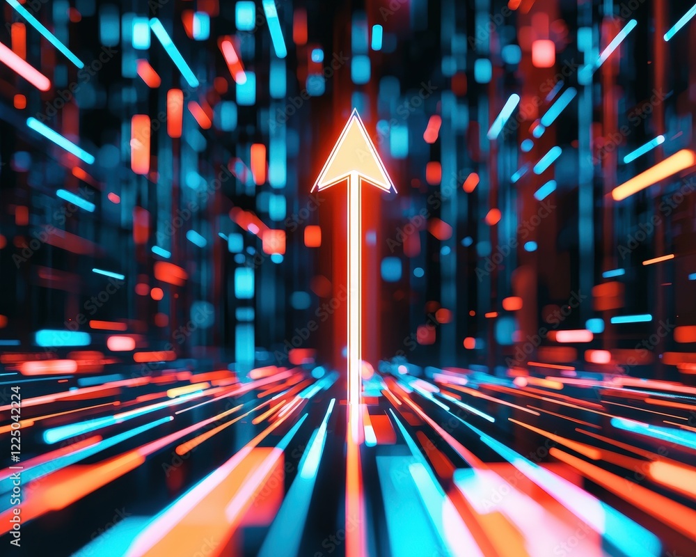 Poster a glowing upward arrow splitting into multiple paths leading to a bullseye