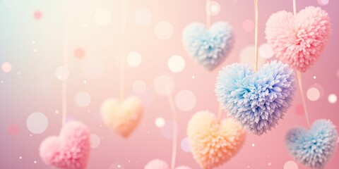 Pastel Pom-Pom Hearts: A Delicate Valentine's Day Dream, Suspended in Air.