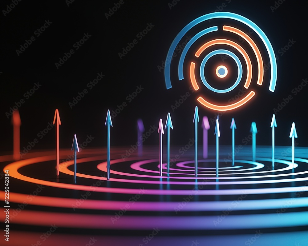 Poster a glowing upward arrow splitting into multiple paths leading to a bullseye