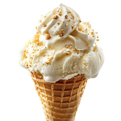 Delicious Vanilla Ice Cream Cone with Crunchy Toppings Close up Studio Shot