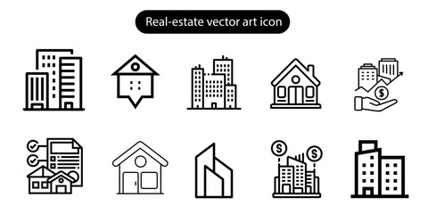 Real estate House and building vector art icon set illustration on white background.

