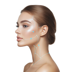 Beautiful Woman with Lines Drawn on Her Face Isolated on Transparent Background